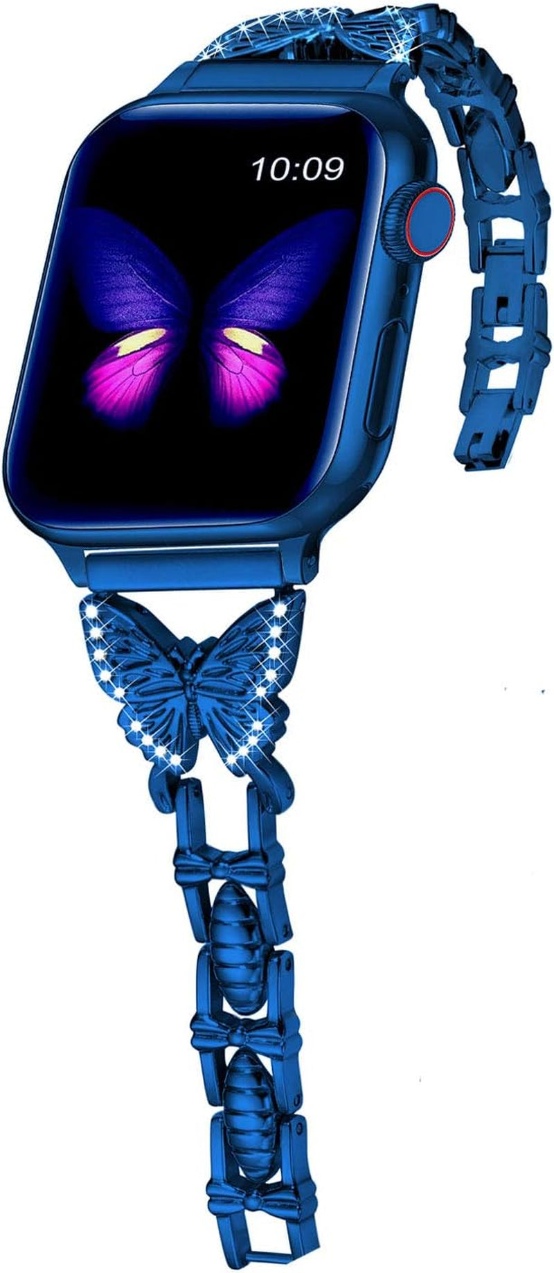 Elegent Stylish Bands Compatible with Apple Watch 42Mm 44Mm 45Mm Chic Butterfly Diamond Rhinestone Stainless Steel Metal Wristband Strap for Iwatch SE & Series 7/ 6/5/4/3/2/1 (Dream Blue)  Hi-Yoohere   