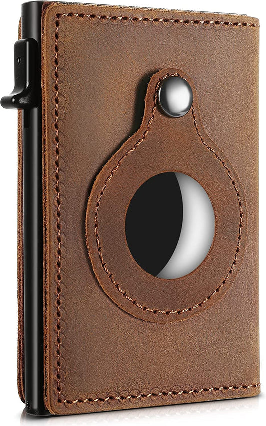 MYBESTFURN Minimalist Wallets for Men, Premium Genuine Leather Credit Card Holder for Airtag with Slim Wallet RFID Technology(Brown Airtags Slot)  MYBESTFURN   
