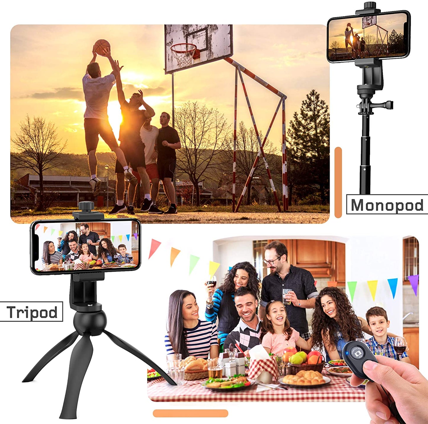 Universal Phone Tripod Mount Adapter with Ｗireless Camera Remote, Cell Phone Holder with Adjustable Clamp for Selfie Stick Monopod Compatible with Iphone, Samsung and so On, Wrist Strap Included  Zttopo   