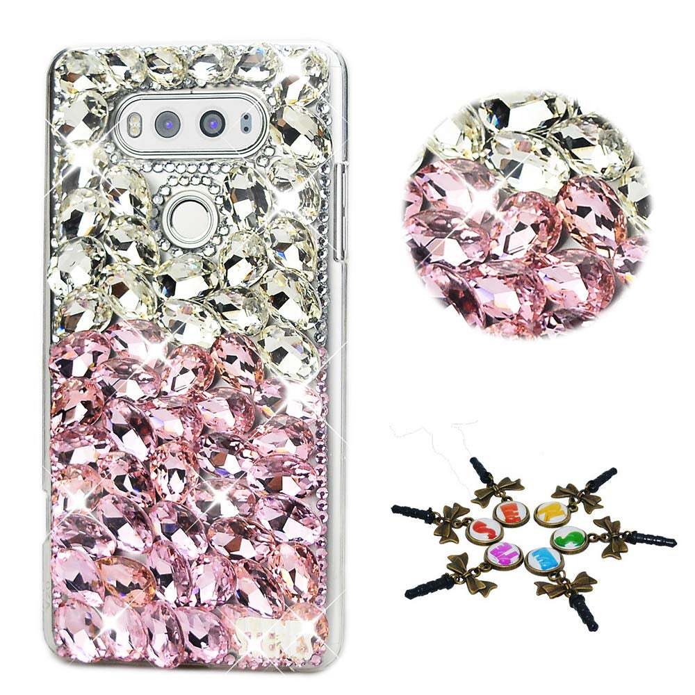 STENES Bling Case Compatible with LG G8 Thinq - STYLISH - 3D Handmade Crystal Pretty Rhinestone Design Cover Compatible with LG G8 Thinq - Red&White  STENES Pretty Rhinestone / Pinkwhite Design For Lg G8 Thinq 