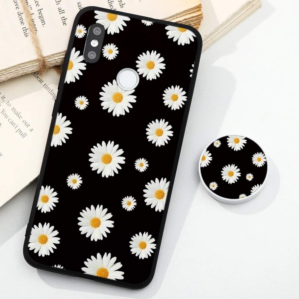 KAPUCTW for Xiaomi Redmi Note 7 Case with Stand Grip Holder Kickstand for Redmi Note 7 Slim Silicone Shockproof TPU Bumper Back Cover with Cute Marble Flower Design for Women,Black Daisy  KAPUCTW   