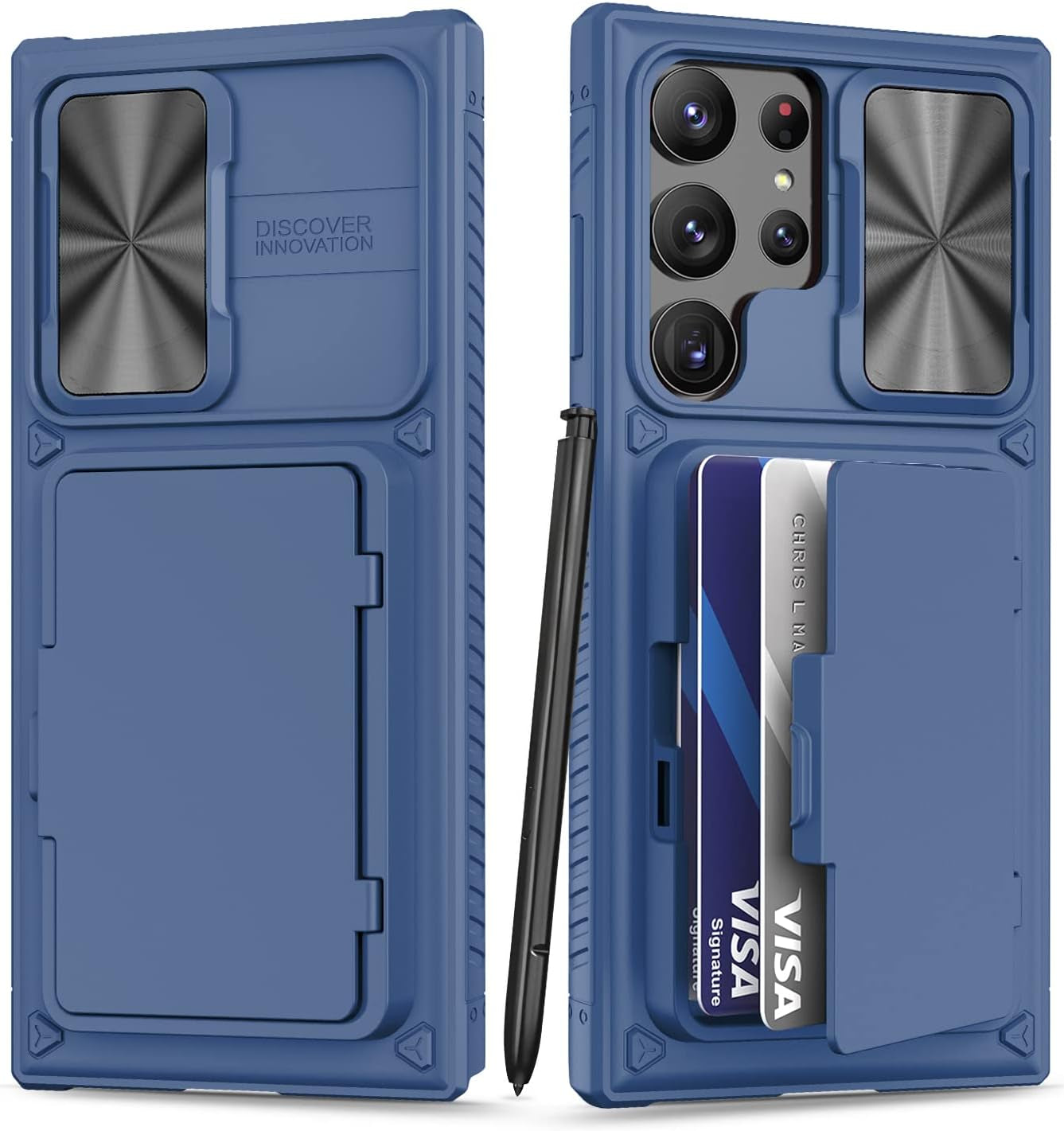 BXYJY Phone Case for Samsung Galaxy S23 Ultra with Card Holder & Kickstand & Slide Camera Cover, Protective Shockproof Phone Cover Wallet Case Compatible with Galaxy S23 Ultra 5G 2023, Blue  BXYJY   