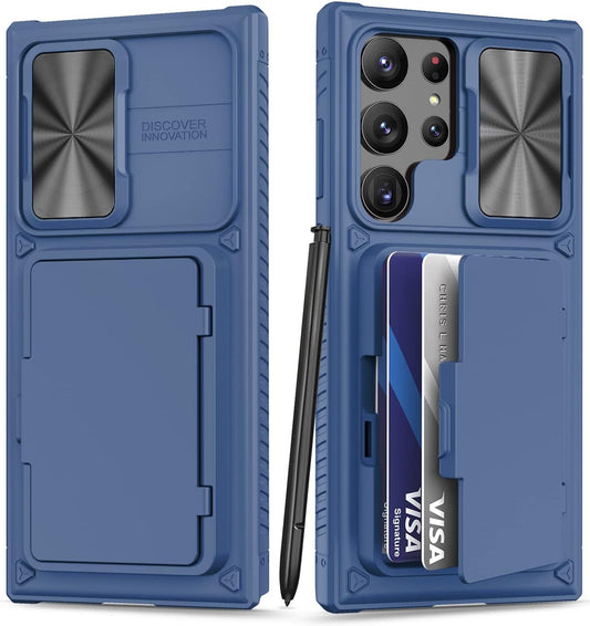 BXYJY Phone Case for Samsung Galaxy S23 Ultra with Card Holder & Kickstand & Slide Camera Cover, Protective Shockproof Phone Cover Wallet Case Compatible with Galaxy S23 Ultra 5G 2023, Blue  BXYJY   