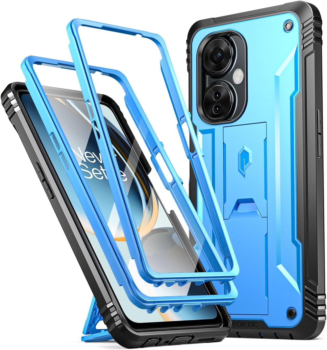 Poetic Revolution Case for Oneplus Nord N30 5G, [20FT Mil-Grade Drop Tested], Full-Body Rugged Dual-Layer Shockproof Protective Cover with Kickstand and Built-In-Screen Protector, Black  Poetic Light Blue  