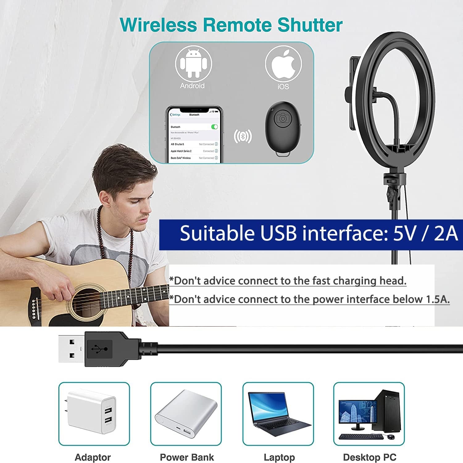 10" Ring Light with 53" Adjustable Tripod Stand & Phone Holder for Live Stream/Makeup, Upgraded Dimmable LED Selfie Ringlight for Tiktok/Youtube/Zoom Meeting/Photography,Compatible with Iphone/Android  Aptoyu   