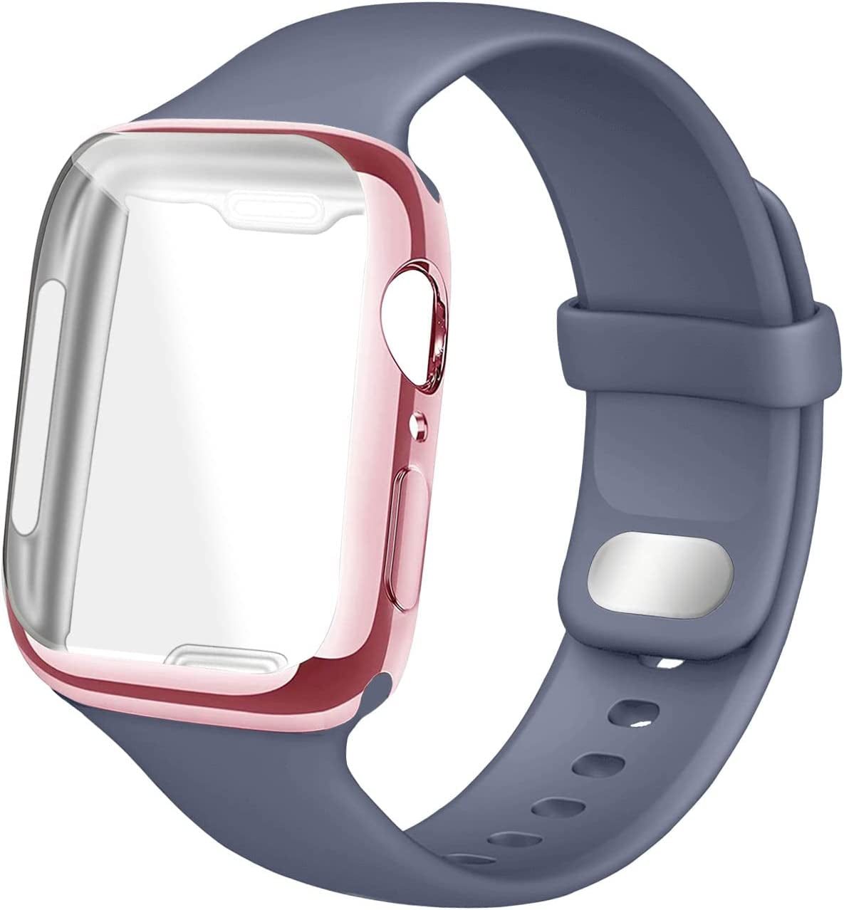 NUKELOLO Sport Band Compatible for Apple Watch Band 45Mm 44Mm 42Mm 41Mm 40Mm 38Mm with Screen Protector Case, Men Women Soft Silicone Strap for Iwatch Series 7 6 5 4 3 2 1 Se(40Mm-Stone)  NUKELOLO Lavender-Gray 41mm 