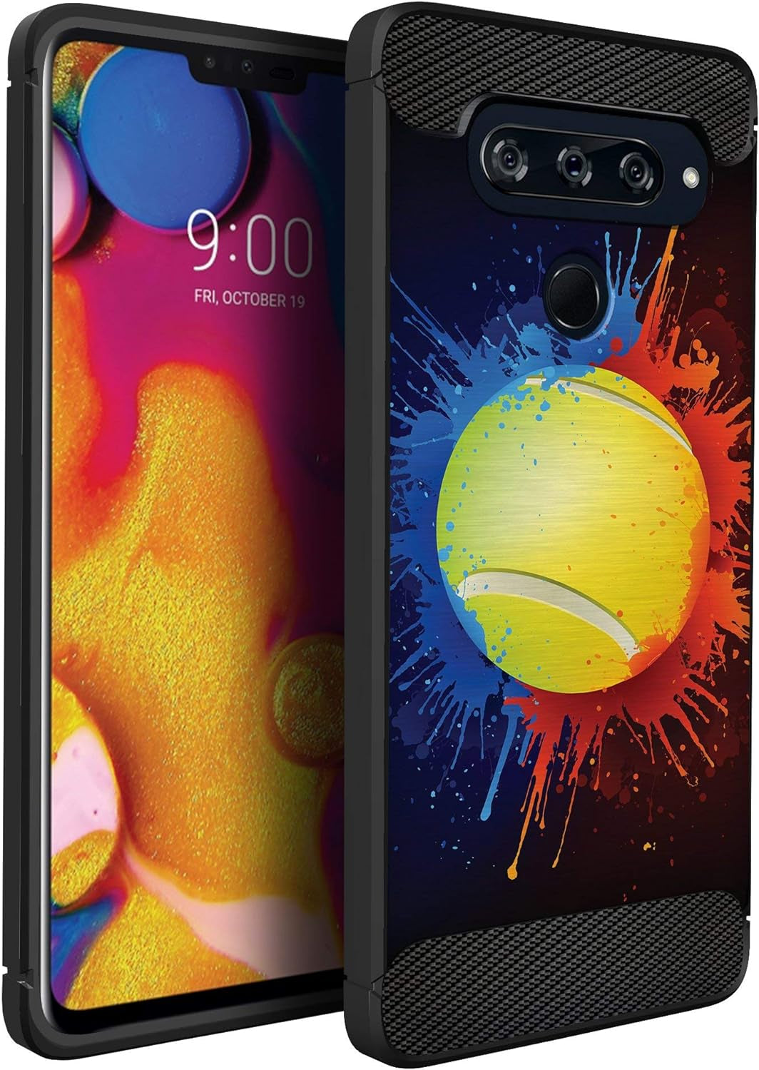 Casesondeck Sports Case Compatible with LG V40 Thinq- Flex Max Matte TPU Perfect Fitted Case Slim and Elegant (Soccer Fire)  CasesonDeck Tennis Ball  