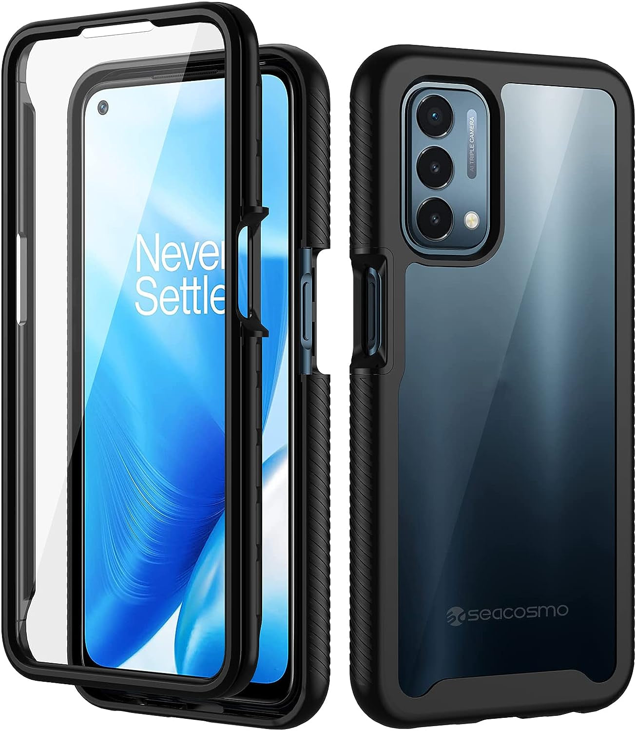 Seacosmo Case for Oneplus Nord N200 5G, Full Body Shockproof Cover [With Built-In Screen Protector] Slim Fit Bumper Protective Case for 1+ Nord N200 5G, Black/Clear  seacosmo   