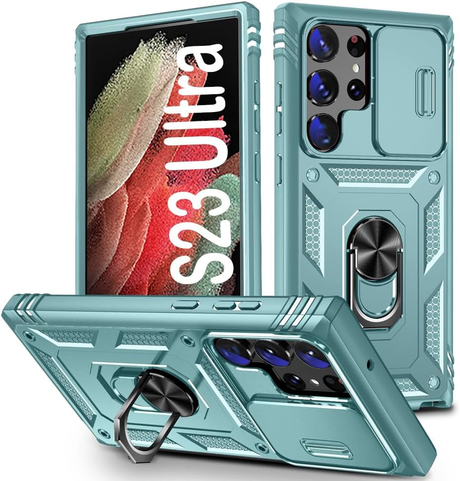 PASNEW for Samsung Galaxy S21 Ultra Case,Finger Ring Kickstand & Camera Cover Slide & Charge Port Dust Plug,Military Heavy Duty Full Body Shockproof Protective Hard Shell S21Ultra,6.8 Inch,Pink  PASNEW Green Samsung Galaxy S23 Ultra【6.8"】 