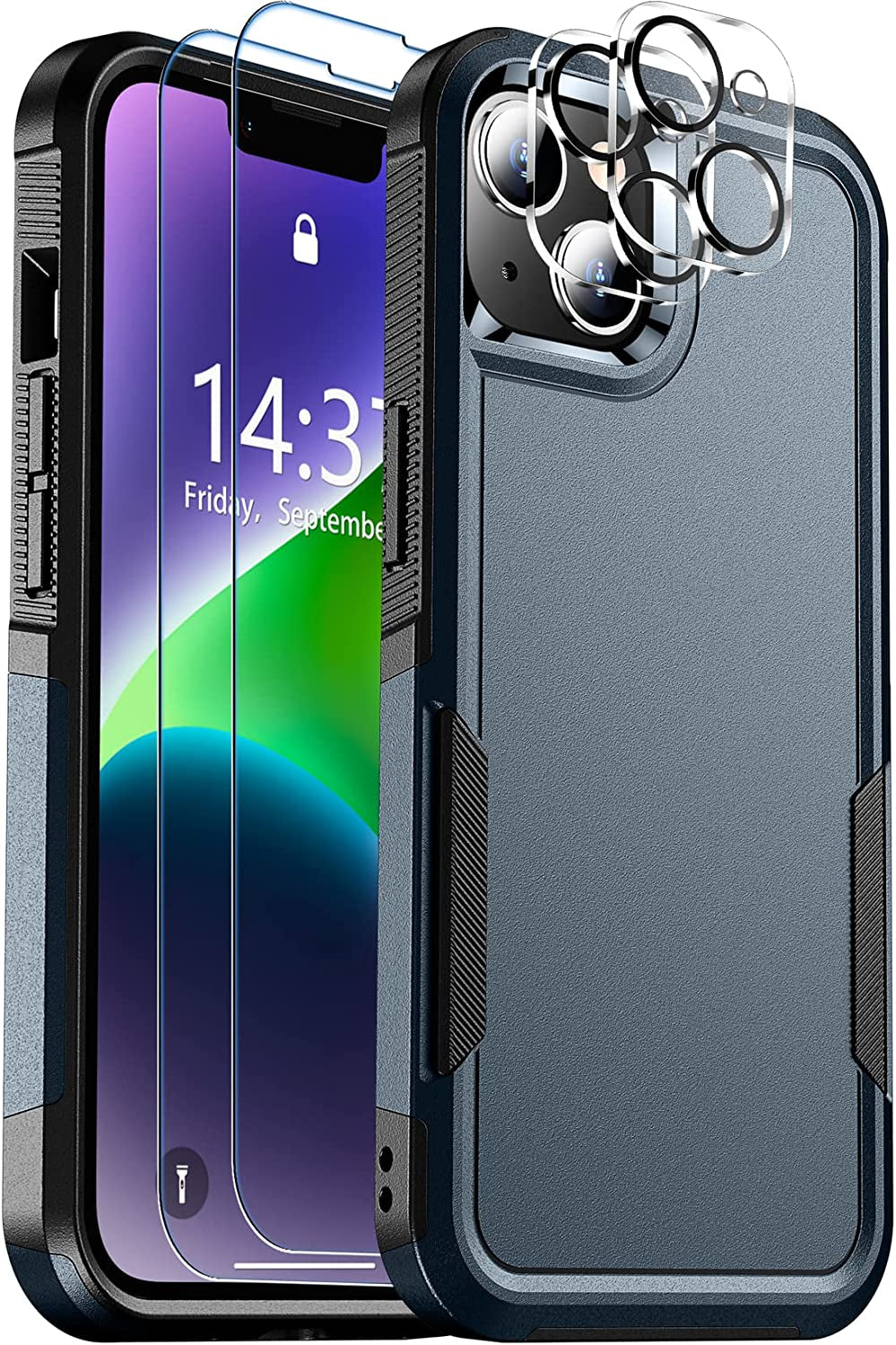 SPIDERCASE for Iphone 14 Case, [10 FT Military Grade Drop Protection][Non-Slip] [2+Tempered Glass Screen Protector][2+Tempered Camera Lens Protector] Heavy Duty Full-Body Shockproof Case, Deep Green  SPIDERCASE Deep Blue  