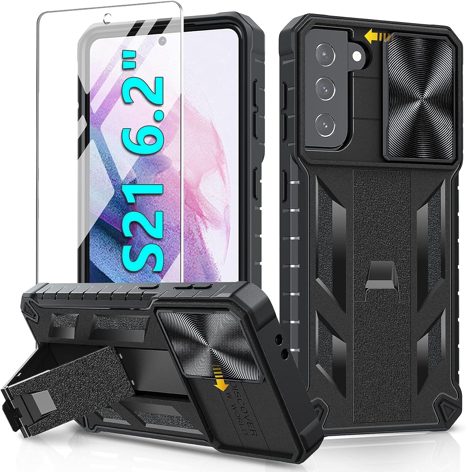 Soios for Samsung Galaxy S21 5G Case(𝙉𝙊𝙏 𝙛𝙤𝙧 𝙋𝙡𝙪𝙨 𝙎𝟮𝟭+ 𝙤𝙧 𝙐𝙡𝙩𝙧𝙖): Galaxy S21 5G 6.2" Case with Kickstand | Heavy Duty Protection Phone Cover | Durable Protective Shockproof Case  SOiOS Black  