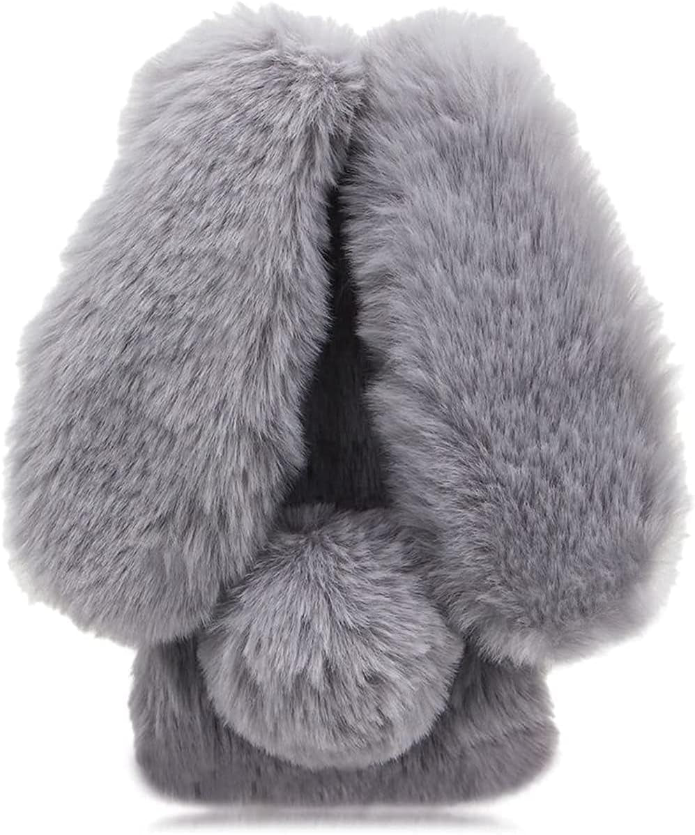 Fluffy Bunny Ear Phone Case for Sony Xperia M5, Warm Smooth Rabbit Fur Cover with Sparkly Diamond, TPU Soft Phone Shell Protective Case, Anti-Shock Sony Xperia M5 Case for Girls (Purple)  KUSEZJK Gray Sony Xperia M5 