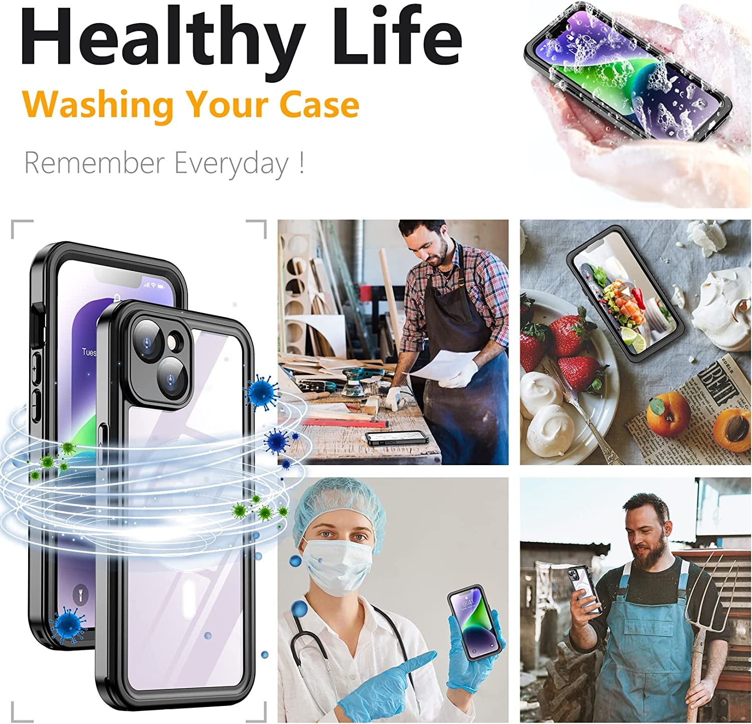 Temdan for Iphone 14 plus Case Waterproof,Built-In 9H Tempered Glass Screen Protector [Real 360][IP68 Underwater][14Ft Military Dropproof][Dustproof][Compatible with Magsafe] - Black/Clear  Temdan   