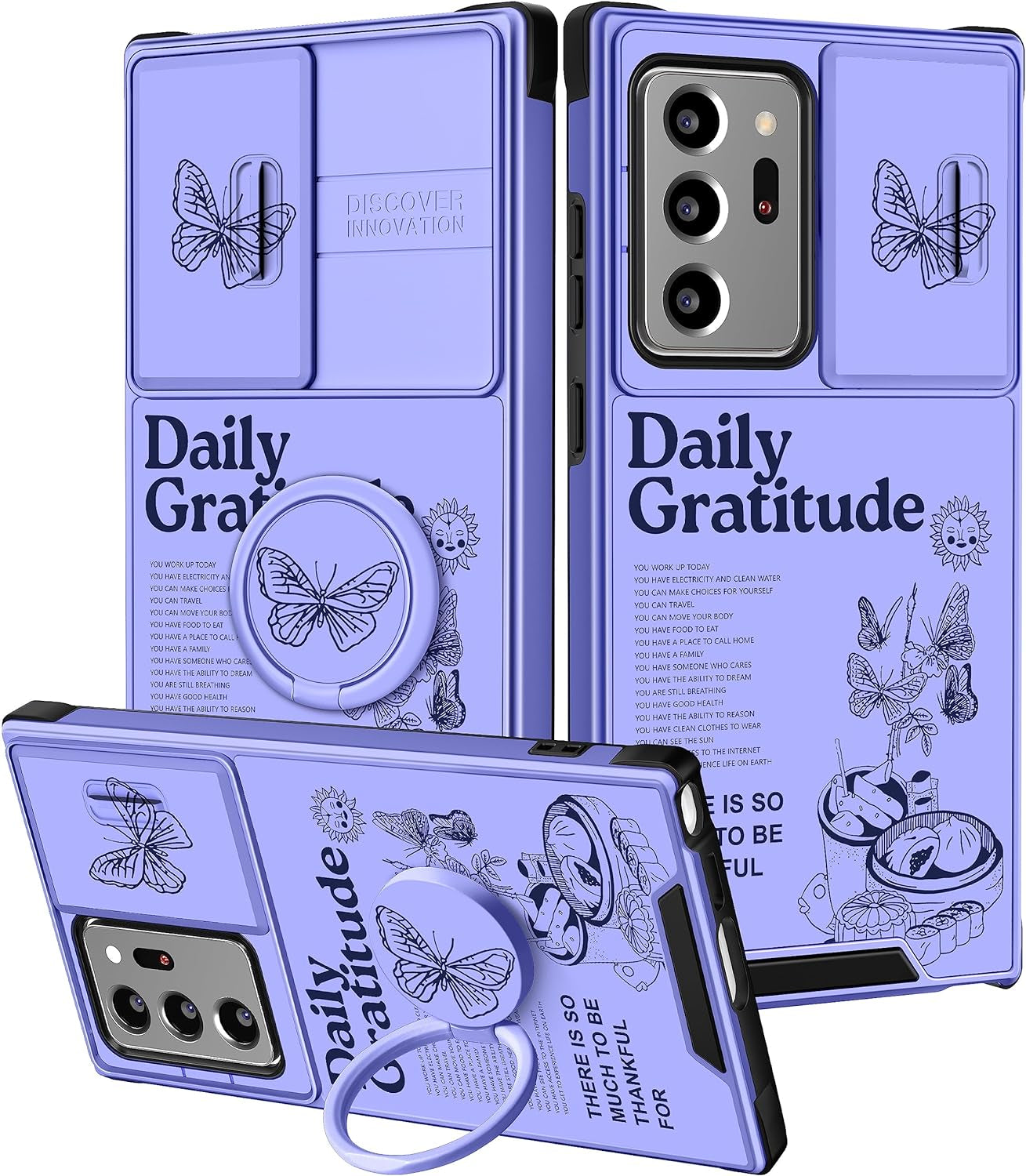 Funermei (2In1 for Samsung Galaxy Note 20 Ultra Case for Women Cute Girls Phone Cover Butterfly Girly Aesthetic Purple Butterfly Design with Camera Cover+Ring Funda for Galaxy Note 20 Ultra Case 5G  Funermei   