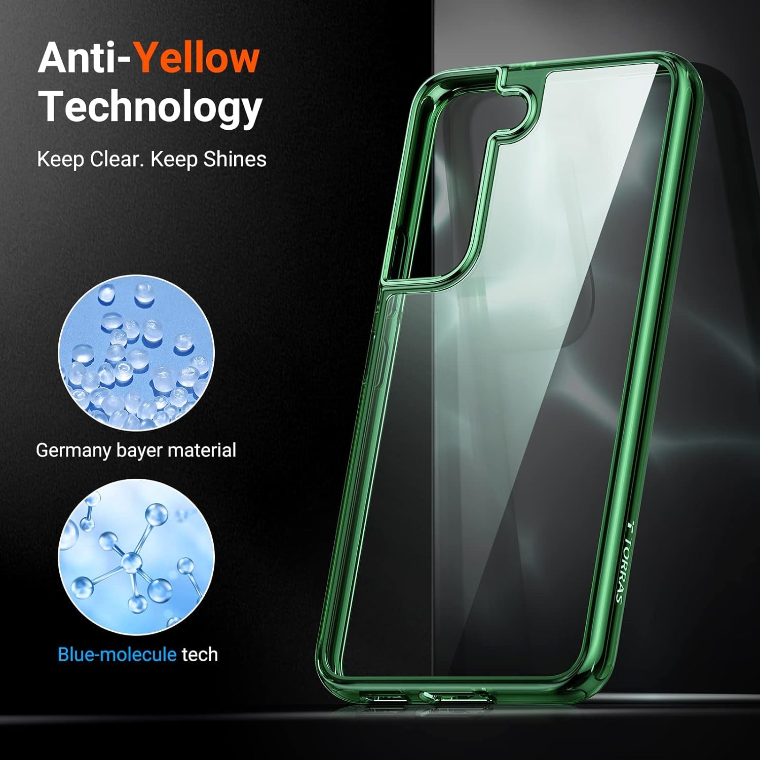 TORRAS Diamond Clear Designed for Galaxy S22 Case [Never Yellowing] [Military Grade Anti-Drop] Samsung Galaxy S22 Case, Hard PC Back & Flexible Bumper Shockproof Phone Case for Samsung S22, Green  TORRAS   