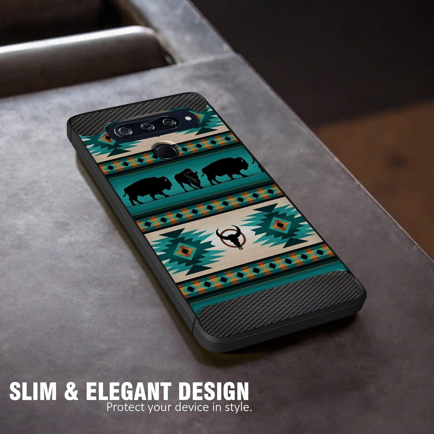 Casesondeck Case Compatible with [LG G8 Thinq/Lg G8] Tribal Floral Matte TPU Flexible Carbon Fiber Textured (Buffalo Western)  CasesonDeck   