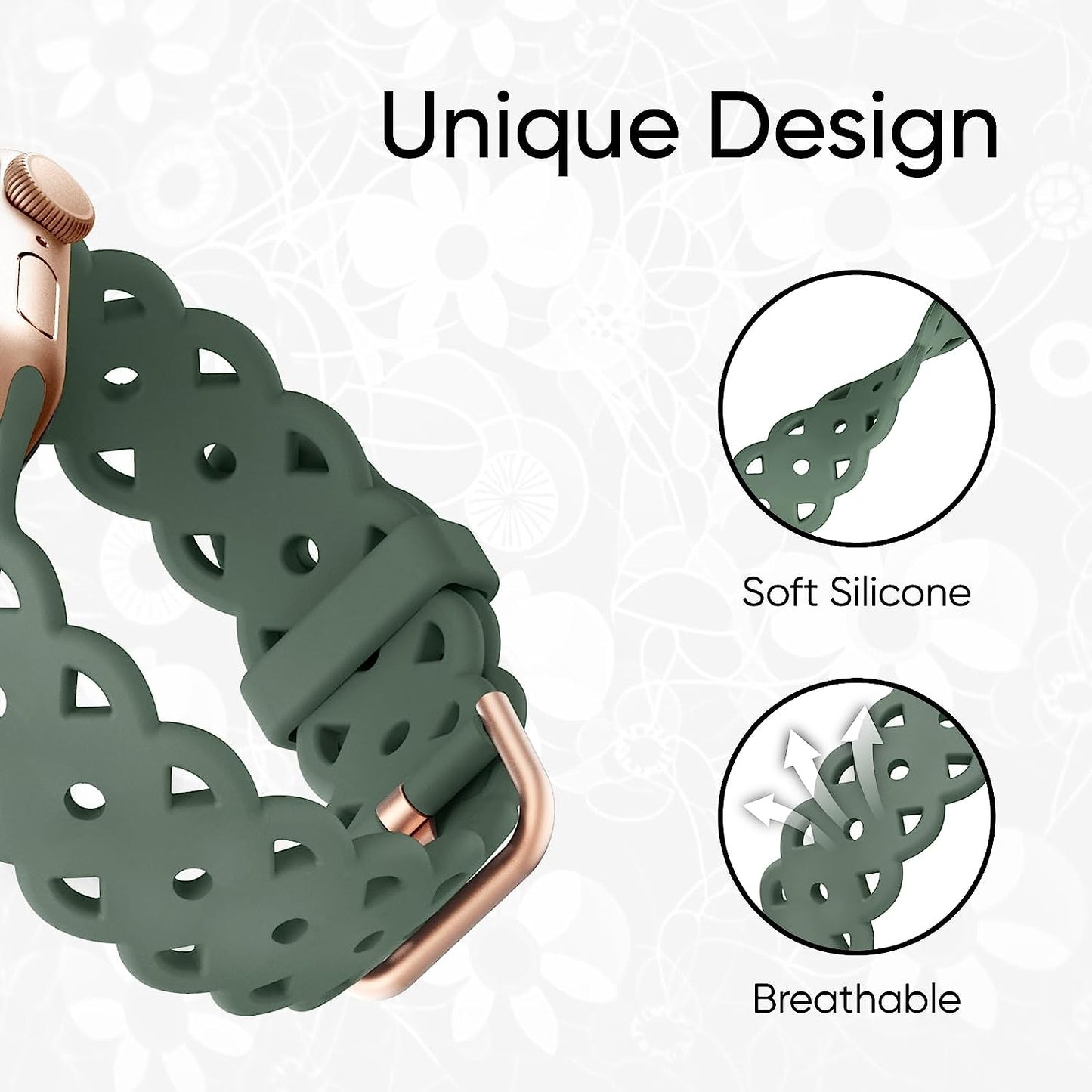 6-Pack Lace Silicone Bands Compatible for Apple Watch Bands 38Mm 40Mm 41Mm 42Mm 44Mm 45Mm 49Mm Women, Slim Breathable Sport Band Straps Wristband for Iwatch Series 8/7/6/5/4/3/2/1/Se/Ultra  Pizooprs   