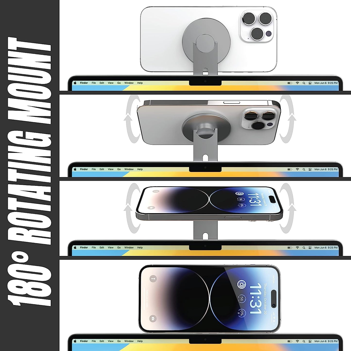 ICONIT Continuity Flip Iphone Laptop Mount - Slim Magnetic Phone Holder Swivels 180° for Laptops and Monitors - Adjustable Magnetic Arm - Compatible with Iphone 14/13/12 plus Pro Max (Gray)  ICONIT   