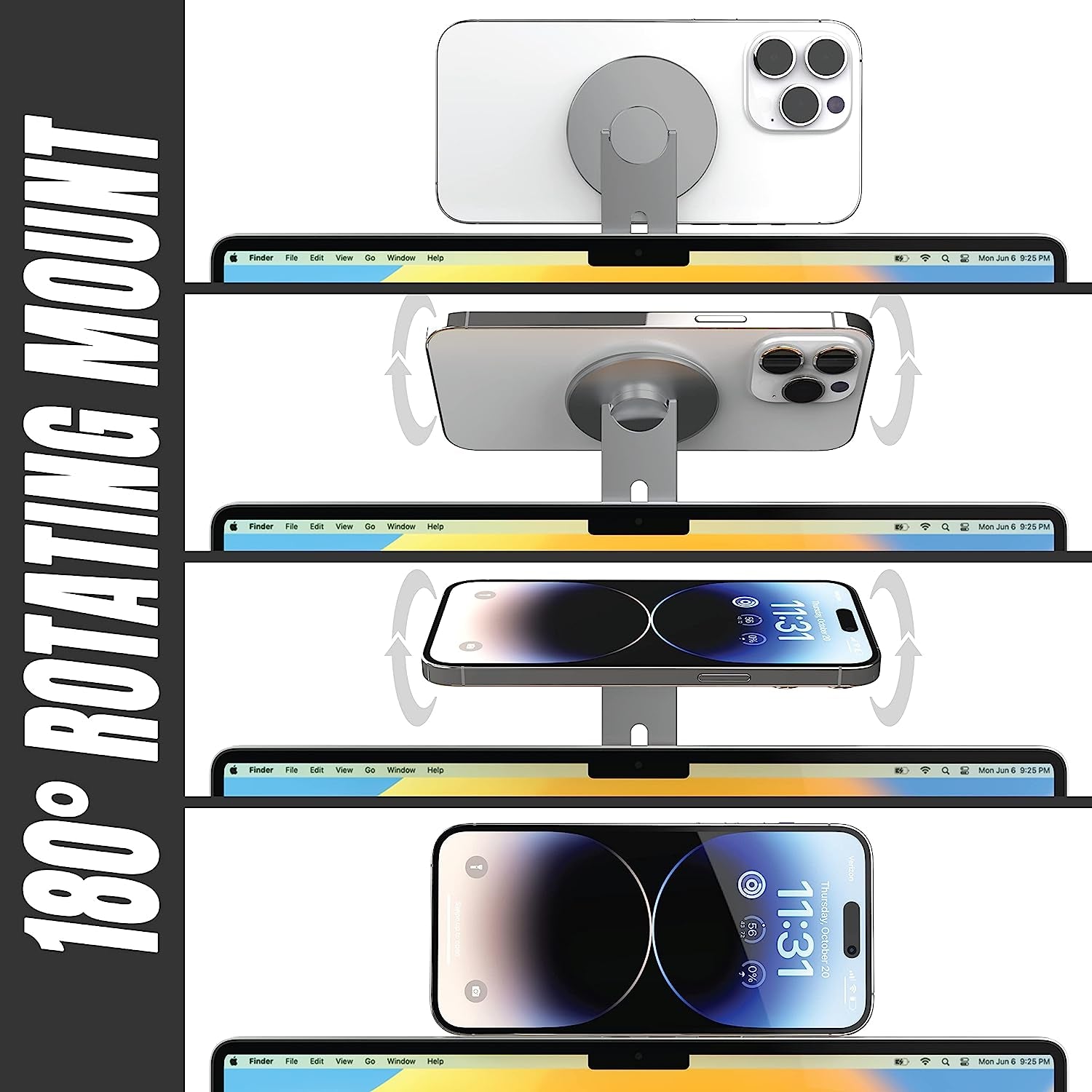 ICONIT Continuity Flip Iphone Laptop Mount - Slim Magnetic Phone Holder Swivels 180° for Laptops and Monitors - Adjustable Magnetic Arm - Compatible with Iphone 14/13/12 plus Pro Max (Gray)  ICONIT   