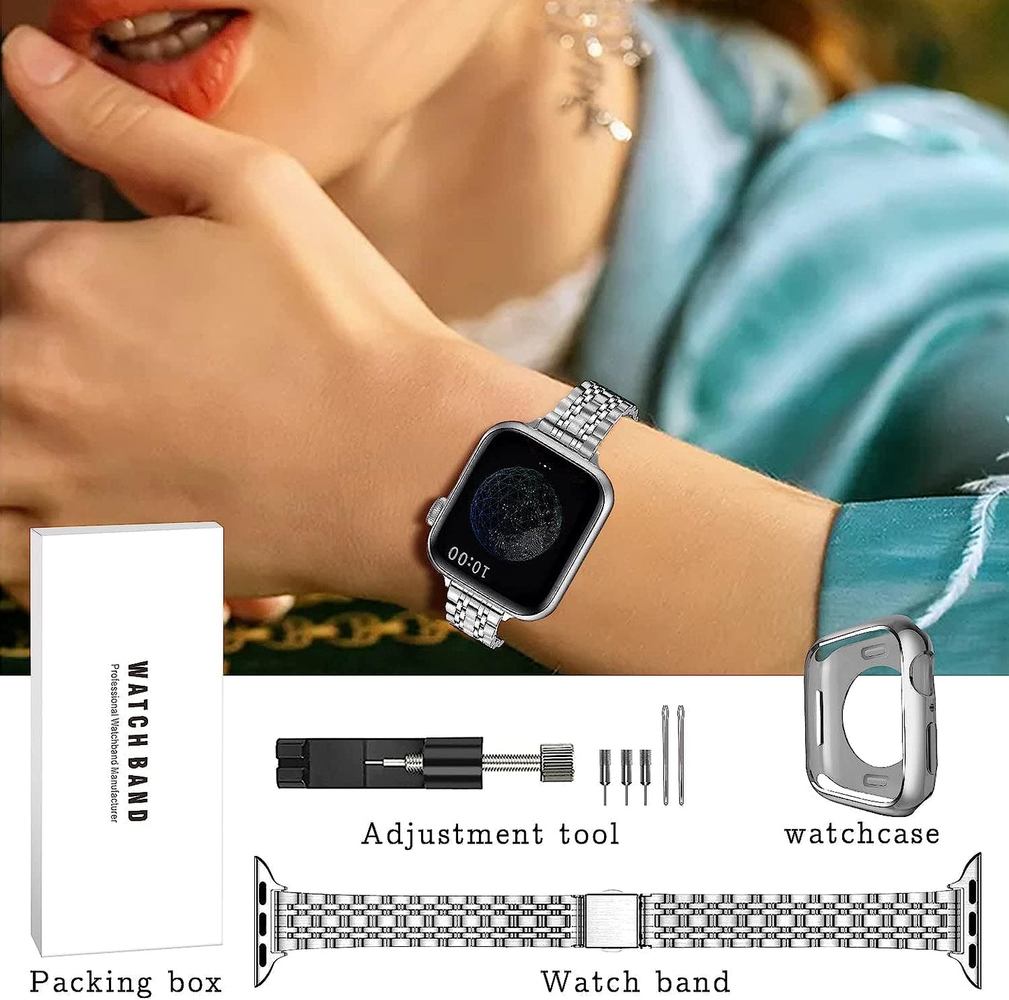 QUNDAXI Slim Watch Band Compatible with Apple Watch 41Mm 45Mm 42Mm 44Mm 40Mm 38Mm Metal Stainless Steel Watchband Suitable for Iwatch 8/7/6/5/4/3/2/1/SE Series Women Luxury Strap  QUNDAXI   