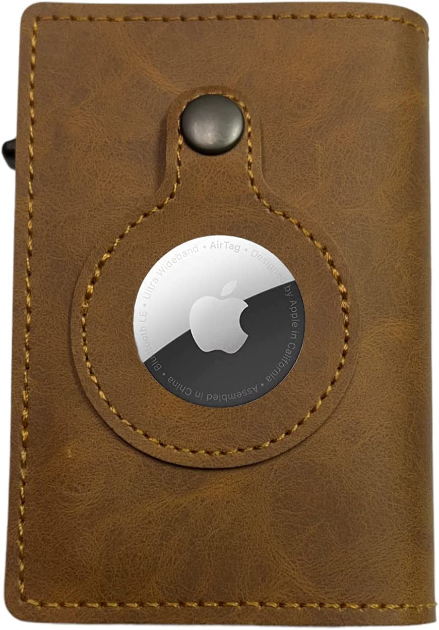 Leather Airtag Wallet RFID Blocking (Trifold, Bifold, and Money Clip Wallets, Black Genuine Leather)  Guangzhou Dolly Import & Export Co., Ltd. PU Suede Leather Brown Trifold, Bifold, and Money Clip Wallets 
