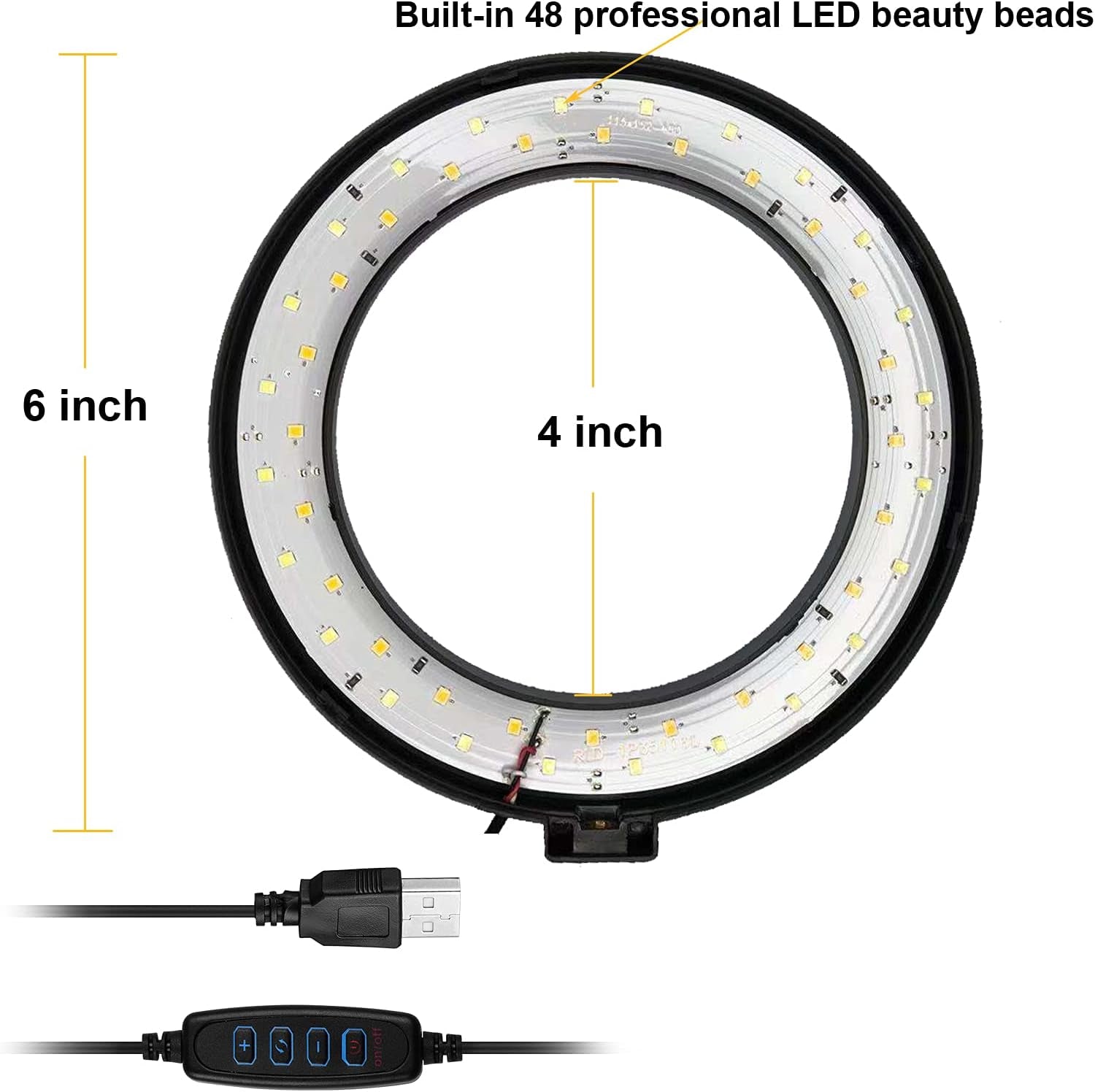 Wongping 6" Ring Light with Tripod Stand for Youtube Video Selfie Live Stream and Makeup Dimmable LED Camera Light with Cellphone Holder Desktop 48 Led Lamp  WongPing   