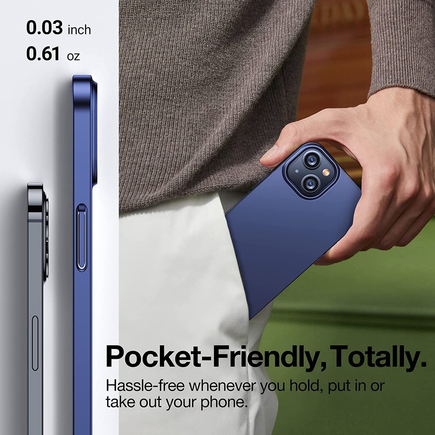 TORRAS Slim Fit for Iphone 14 Case/Iphone 13 Case Ultra-Thin Sturdy Protective Cover with Non-Slip Grip & No Fingerprint Hard Plastic Super Slim Phone Case for Iphone 14/13 (6.1) Inch, Navy Blue  TORRAS   