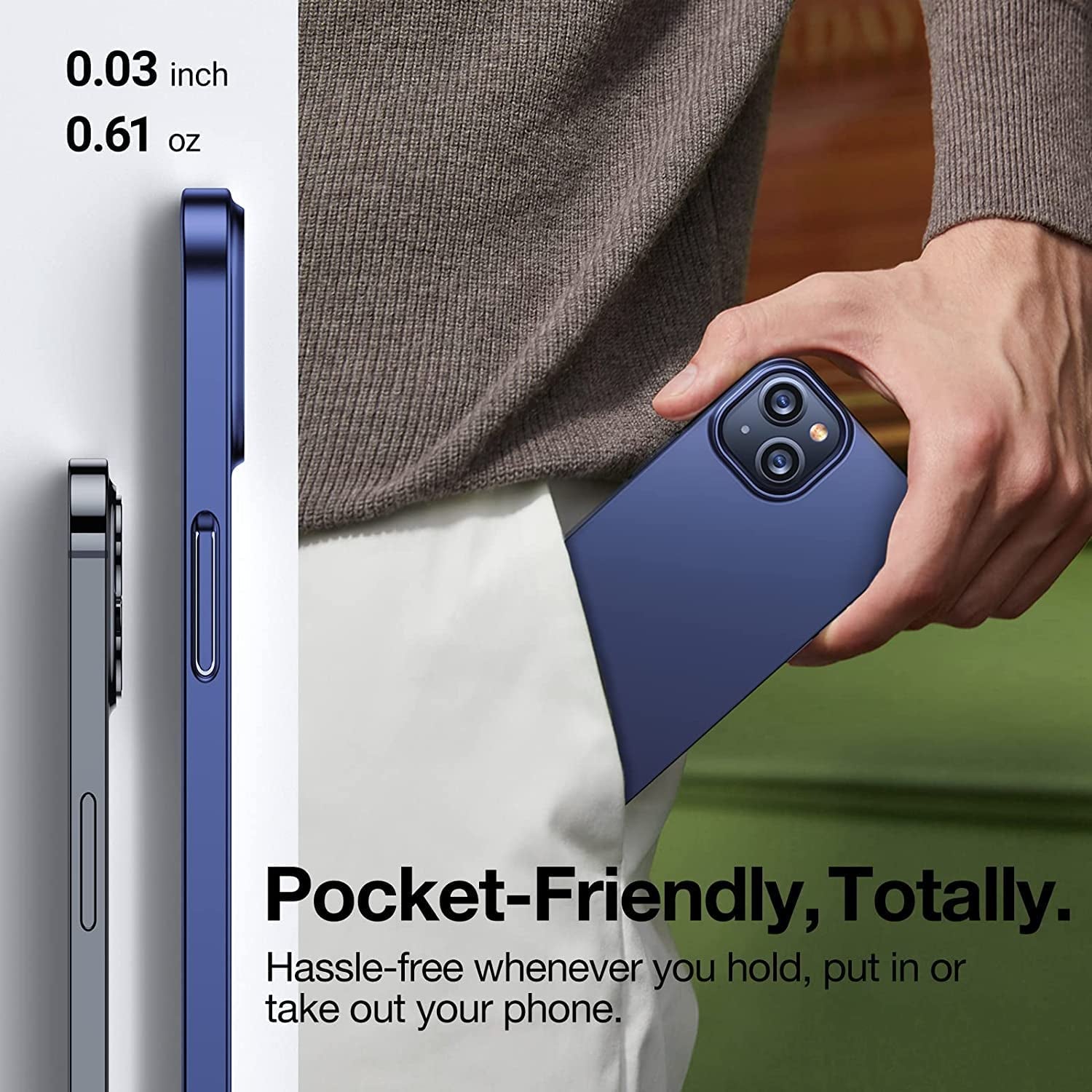 TORRAS Slim Fit for Iphone 14 Case/Iphone 13 Case Ultra-Thin Sturdy Protective Cover with Non-Slip Grip & No Fingerprint Hard Plastic Super Slim Phone Case for Iphone 14/13 (6.1) Inch, Navy Blue  TORRAS   