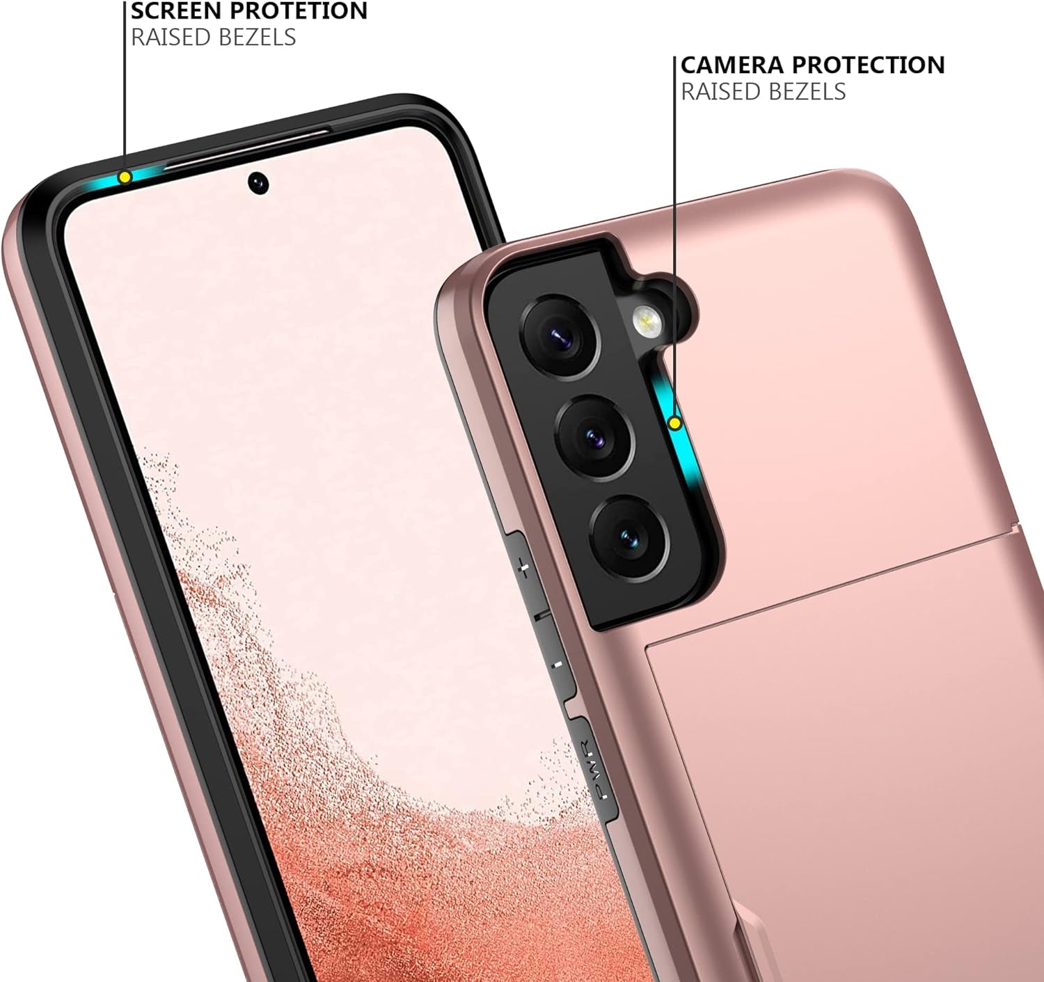 Nvollnoe for Samsung S22 Case with Card Holder 5G 6.1 Inch Slim Dual Layer Heavy Duty Protective Galaxy S22 Case Hidden Card Slot Wallet Case for Samsung S22(Rose Gold)  Nvollnoe   