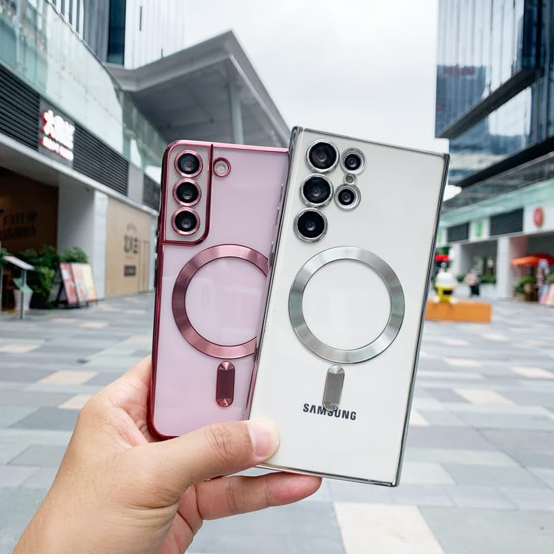 Doowear Galaxy S22+ plus Case Magnetic [Support Magsafe Charger] Wireless Anti-Scratch Shockproof Plated Bumper Clear Full Camera Protection Phone Cover Case for Samsung Galaxy S22+ Plus-Rose Gold  Doowear   