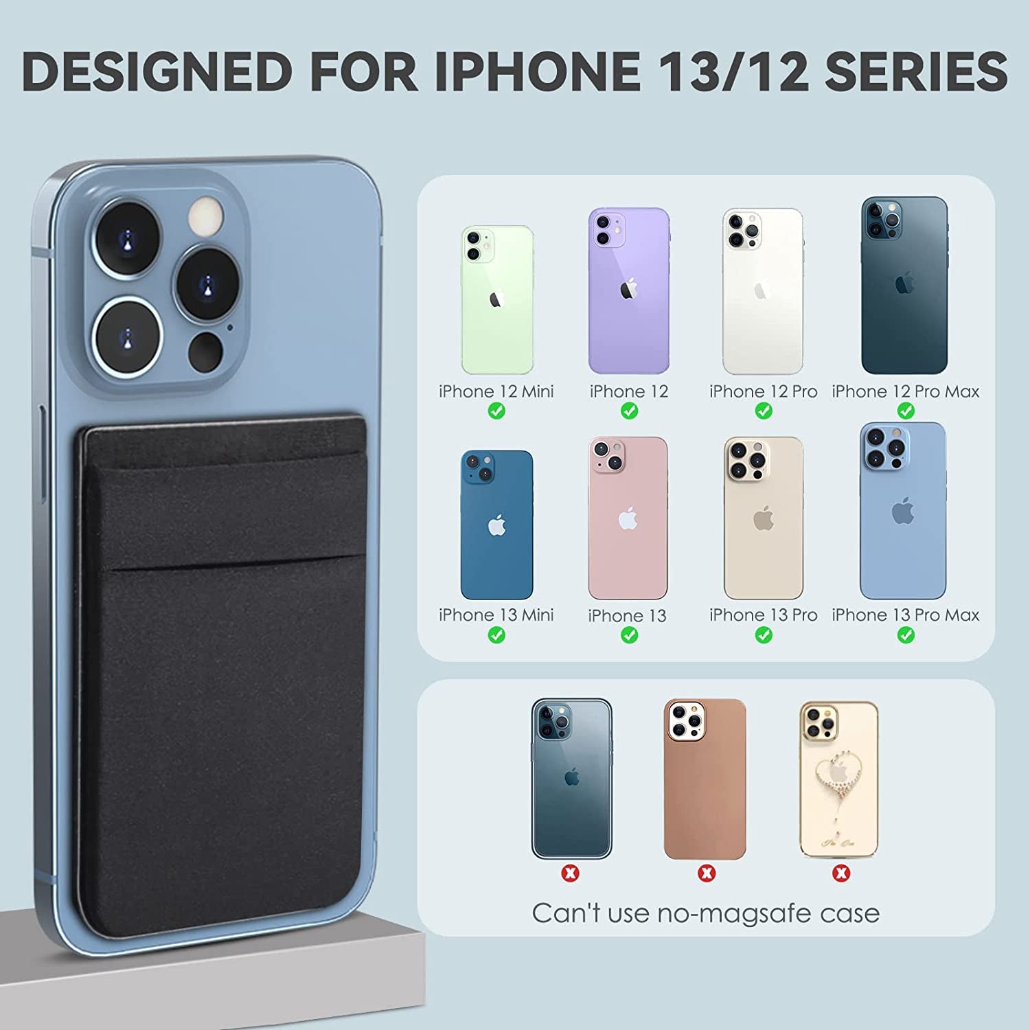 Cloudvalley Magnetic Card Wallet Designed for Iphone Magsafe, Stretchy Lycra Double Pocket Credit ID Card Holder Case for Back of Iphone 14 / Iphone 13 & 12 Mag Safe, Black  CloudValley   