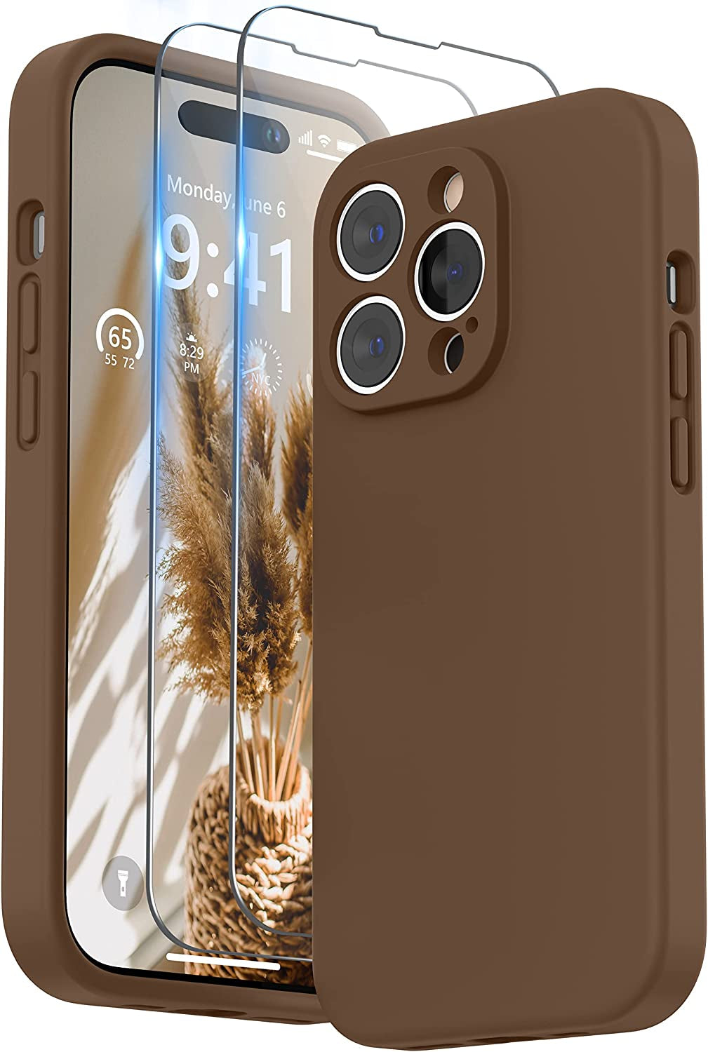 SURPHY Designed for Iphone 14 Pro Max Case with Screen Protector, (With Camera Protection + Soft Microfiber Lining) Liquid Silicone Phone Case, Blue Jay  SURPHY Brown  