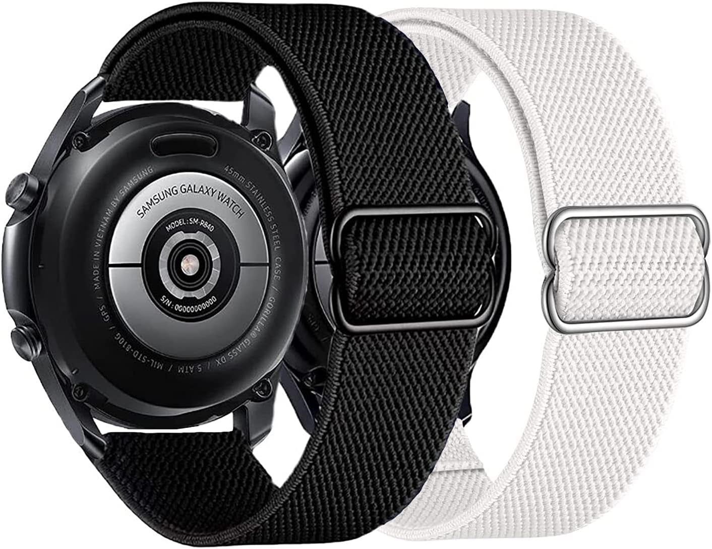 2PACK AHXLL Nylon Bands Compatible with Samsung Galaxy Watch Active 2 44Mm 40Mm/Active 40Mm/Galaxy Watch 3 41Mm/ Galaxy Watch 4 40Mm 44Mm /Galaxy Watch 5 Pro 45Mm, 20Mm Stretchy Sport Loop Breathable Wristband (Black+Army Green)  AHXLL White+ Black  