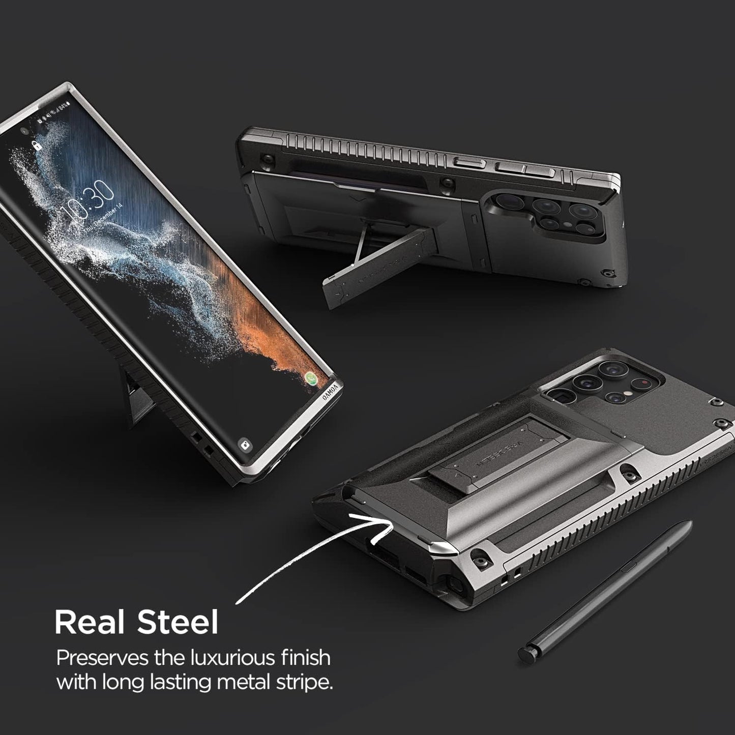 VRS DESIGN Damda Glide Hybrid Phone Case for Galaxy S22 Ultra, Sturdy Functional Case with Card Slot & Kickstand for Galaxy S22 Ultra (2022) Metal Black  VRS DESIGN   