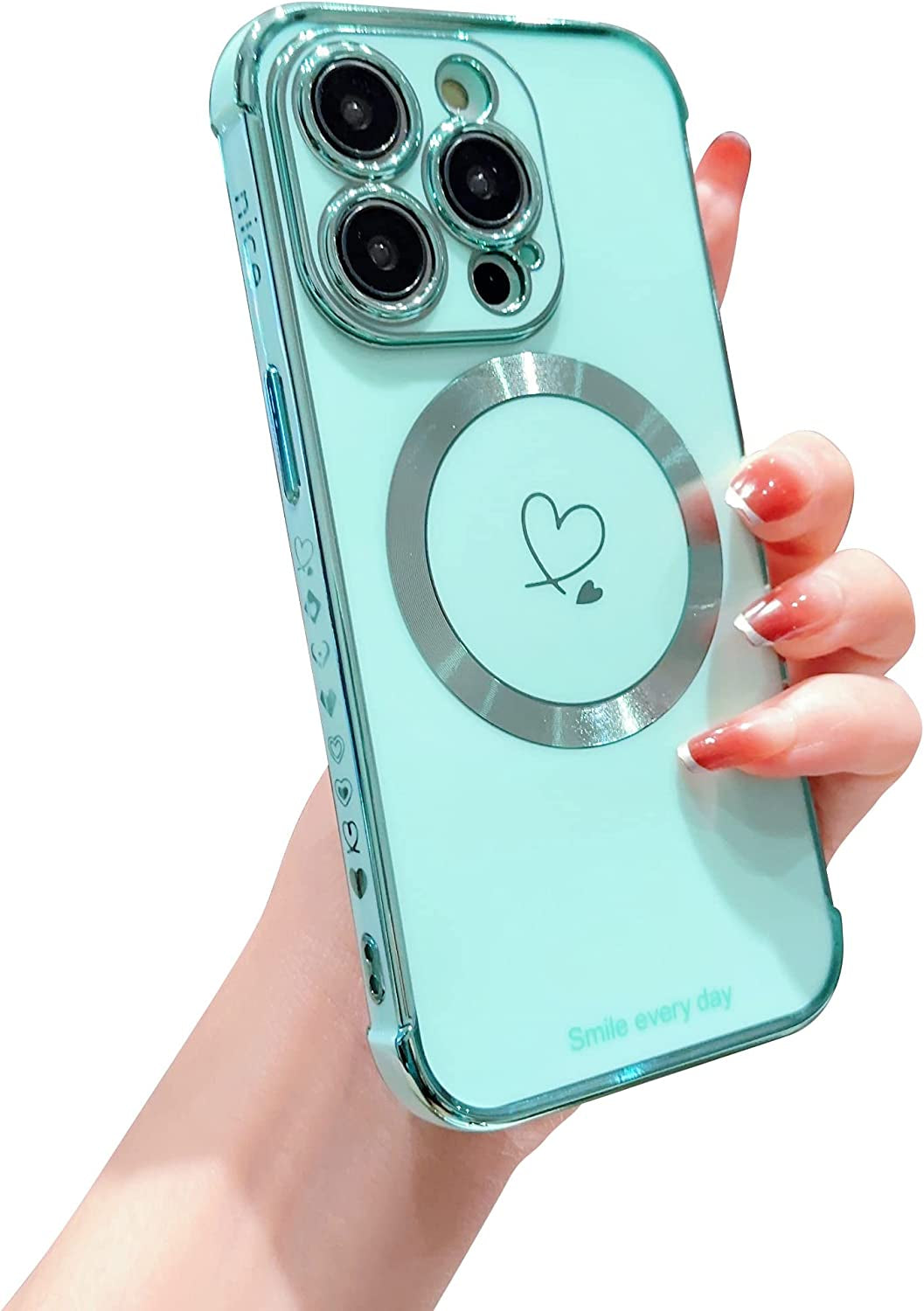 Hosgor Compatible with Magsafe Iphone 14 Pro Case for Women, Luxury Plating Cute Heart with Magnetic Wirless Charging Design Soft TPU Shockproof Bumper Case for Iphone 14 Pro 6.1Inch - (Deep Purple)  Hosgor   