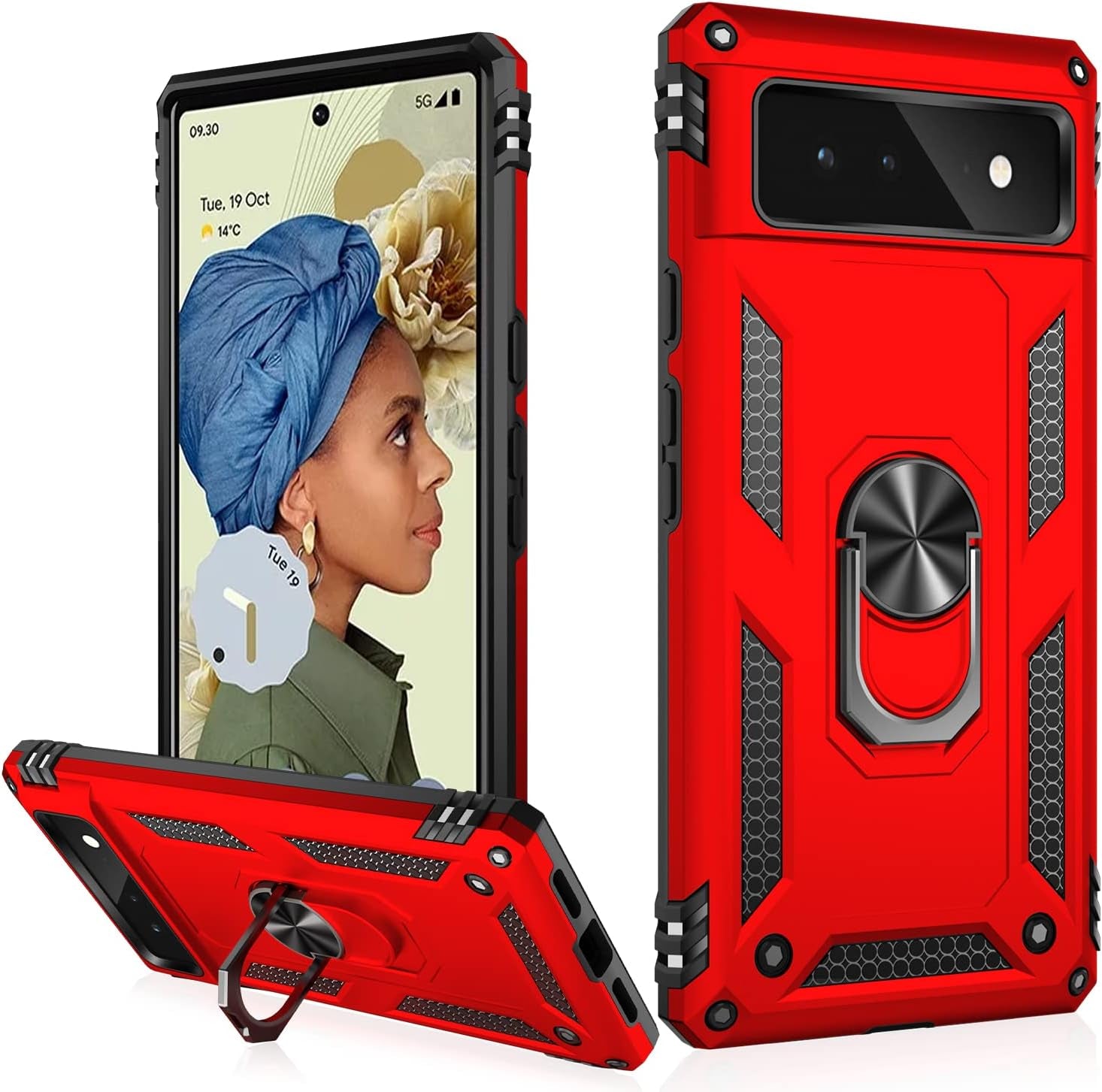 IKAZZ Suitable for Google Pixel 6 Case,Military Grade Shockproof Heavy Duty Protective Phone Case Pass 16Ft Drop Test with Magnetic Kickstand Car Mount Holder for Google Pixel 6 Blue  IKAZZ Red Google Pixel 6 6.4" 