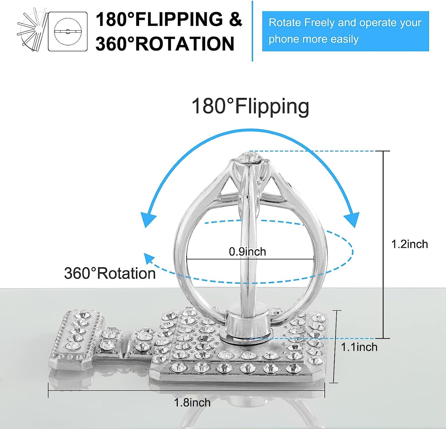 Cell Phone Ring Stand Holder Grip, 360° Cell Phone Ring Holder Stand Finger Kickstand, Cell Phone Ring Grip Holder for Back of Phone, Cell Phone Ring Grip Stand Silver Black Rose Gold  Mheijo   