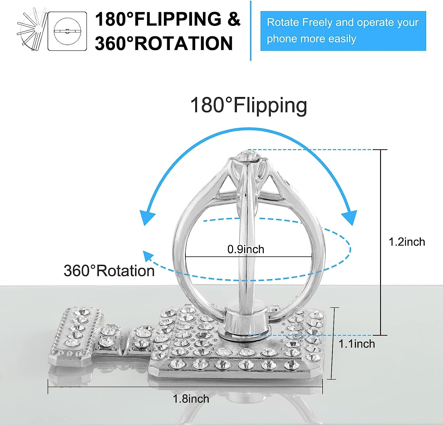 Cell Phone Ring Stand Holder Grip, 360° Cell Phone Ring Holder Stand Finger Kickstand, Cell Phone Ring Grip Holder for Back of Phone, Cell Phone Ring Grip Stand Silver Black Rose Gold  Mheijo   
