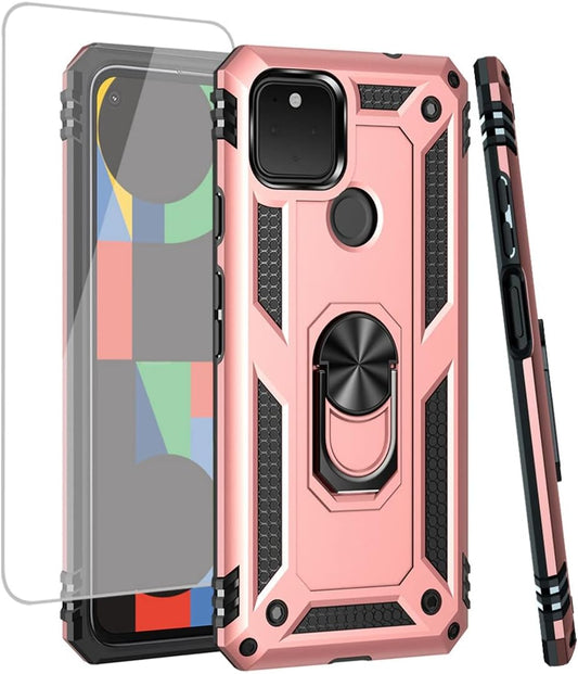 Zoeirc for Pixel 4A 5G Case, Pixel 5XL G025I Case with Tempered Glass Screen Protector, [Military Grade] Magnetic Car Ring Holder Mount Protective Phone Cover Case for Google Pixel 4A 5G (Rose Gold)  Zoeirc   