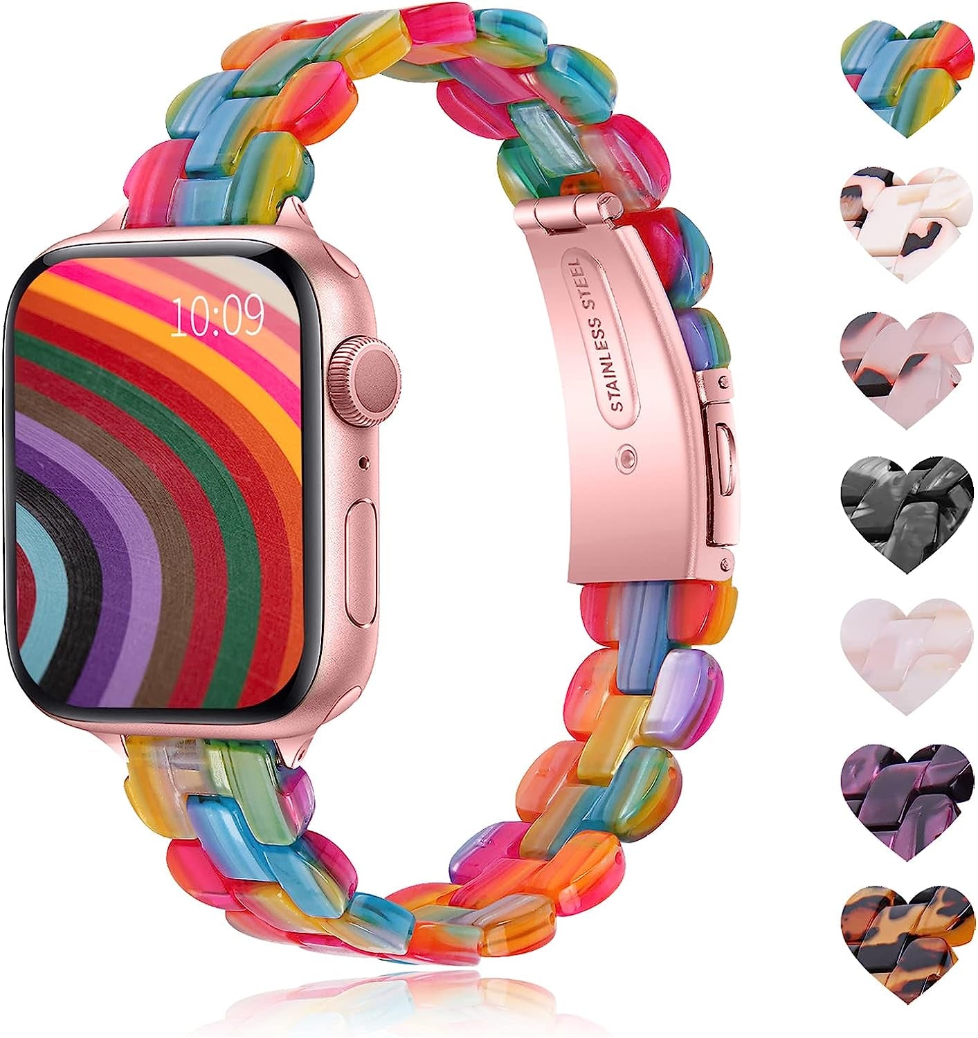 BEIZIYE Resin Bands Compatible with Apple Watch Ultra Band 49Mm 45Mm 44Mm 42Mm 41Mm 40Mm 38Mm Women, Thin Light Slim Resin Strap Bracelet Wristband Is for Iwatch Ultra Series 8 7 6 5 4 3 2 1 SE  BEIZIYE A02 Rainbow 42/44/45/Ultra 49mm 