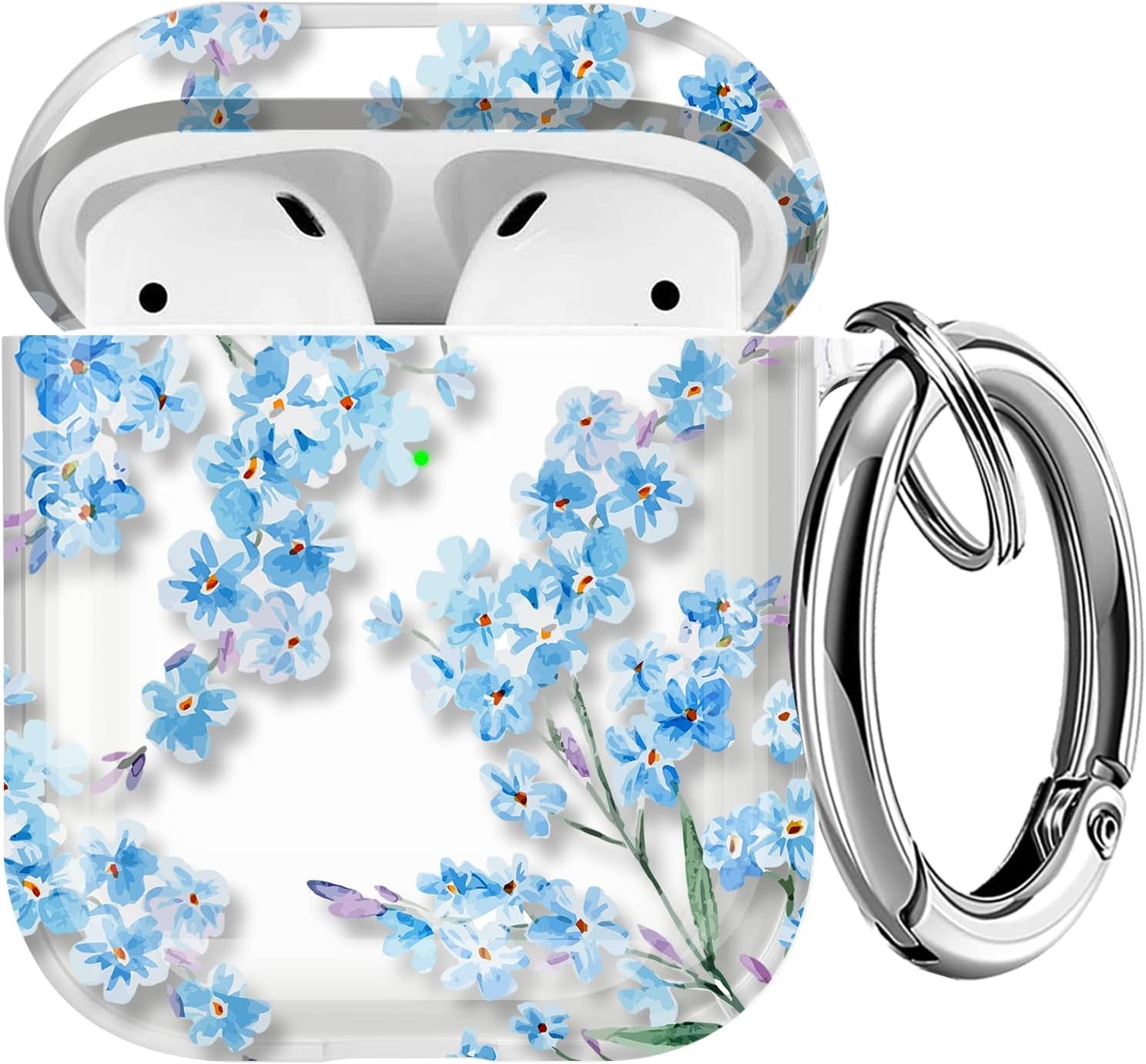 Maxjoy Compatible Airpods Case Cover, Leopard Print Case for Women Men Cute Air Pod 2 Hard Shell Protective Cover with Keychain Compatible with Apple Airpods Charging Case 2&1  Maxjoy White + Blue  