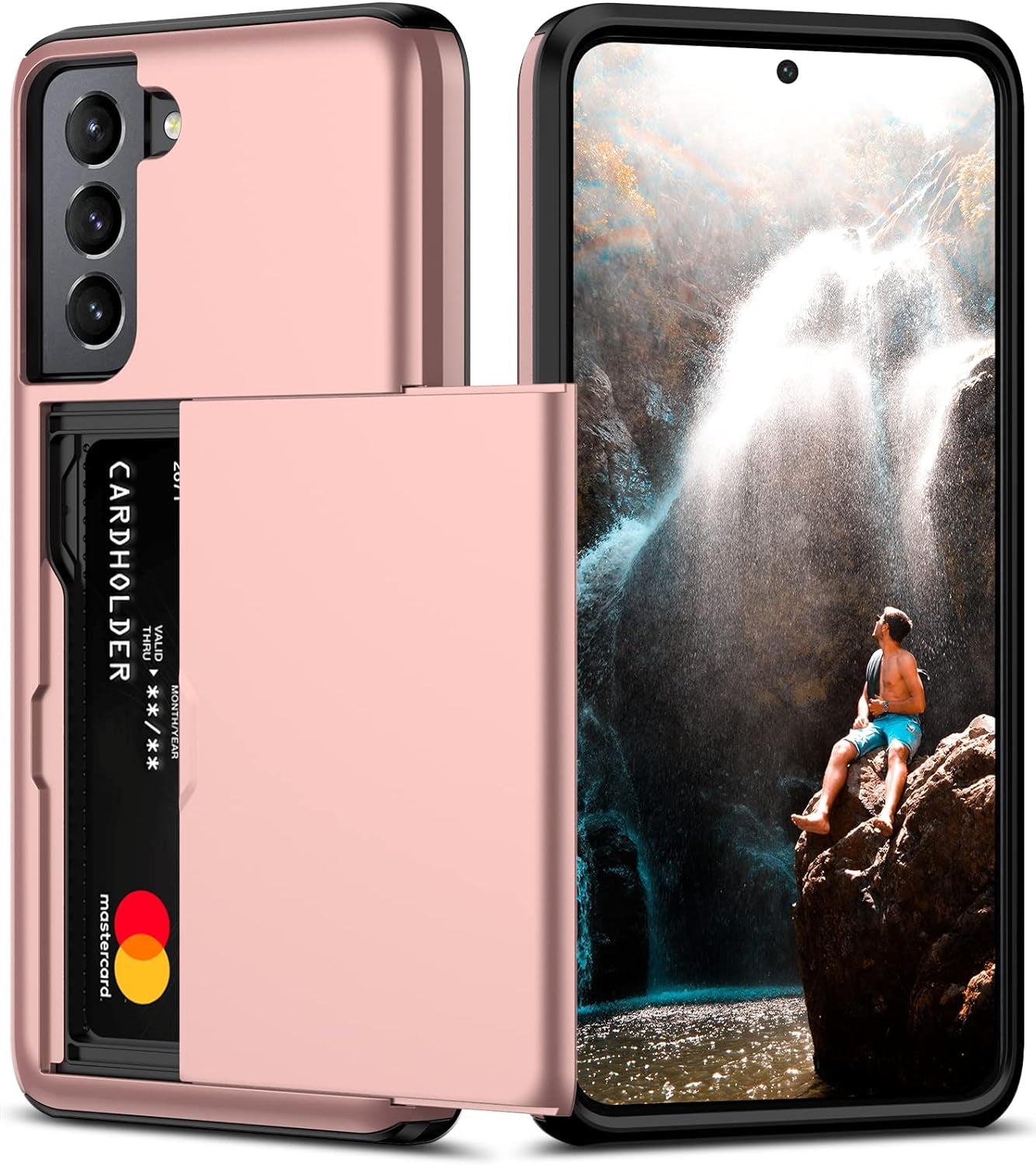 Nvollnoe for Samsung S21 Ultra Case with Card Holder Dual Layer Heavy Duty Protective Galaxy S21 Ultra Case Hidden Card Slot Slim Wallet Case for Samsung S21 Ultra(Rose Gold)  Nvollnoe Rose Gold For Galaxy S21 Fe-6.4'' 