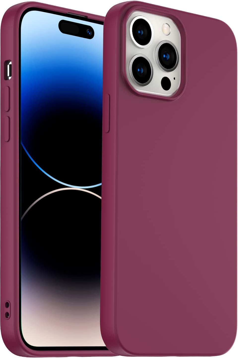 Amytor Designed for Iphone 14 Pro Case, Silicone Ultra Slim Shockproof Phone Case with Soft Anti-Scratch Microfiber Lining, [Enhanced Camera Protection] 6.1 Inch (Coral)  Amytor Plum Iphone 14 Pro 