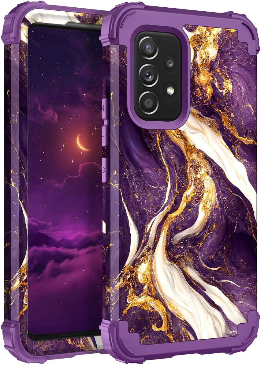 Hocase for Galaxy A53 5G Case, Heavy Duty Shockproof Protection Soft Silicone Rubber Bumper+Hard Plastic Hybrid Protective Case for Samsung Galaxy A53 5G (6.5" Display) 2022 - Blue Purple Marble  Hocase Midnight Purple  