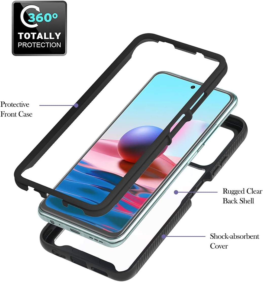 Redmi Note 10 Case, Redmi Note 10S Case, Gift_Source Hybrid Soft Silicone and Hard PC Case Slim 2 in 1 Shockproof Cover Clear Back Shell for Xiaomi Redmi Note 10/Redmi Note 10S 6.43"[Black]  Gift_Source   