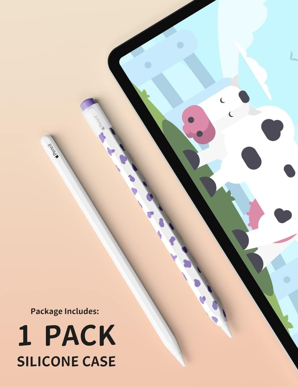 ELETIUO Cow Print Silicone Case for Apple Pencil 2Nd Generaion Cover,Protective Skin Grip Sleeve with Cap Accessories Compatible for Ipad Pro 11 12.9 Inch,Purple  Litumfen   
