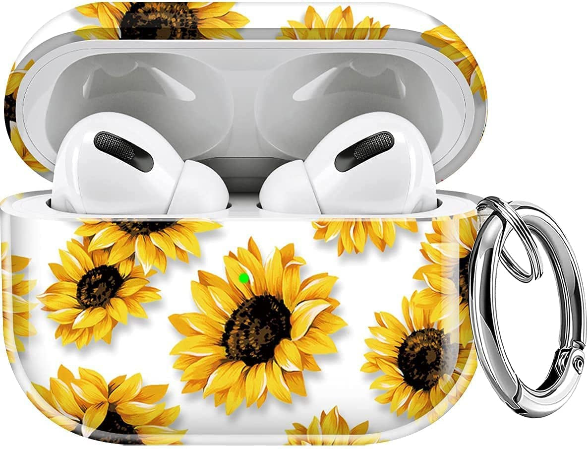 Maxjoy for Airpods Pro Case Cover, Clear Flower Pro Case for Women Men Cute Soft Protective Floral Ipod Pro Case with Keychain Clip for Airpods Pro Charging Case 2019, Transparent  Maxjoy Yellow  