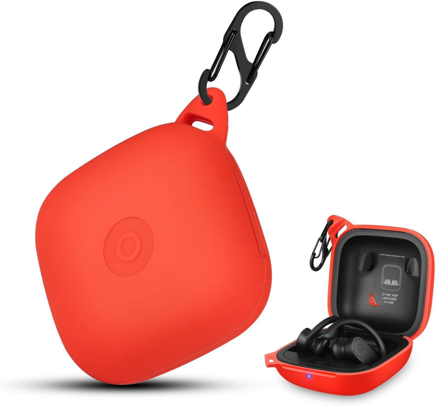 HIETON Silicone Case for Powerbeats Pro, Anti-Break Anti-Lost & Shockproof Easy Carrying Unique Dual Hole Portable Protective Case Cover with Carabiner for 2019 Newest Beats Powerbeats Pro(Black)  HIETON Red  