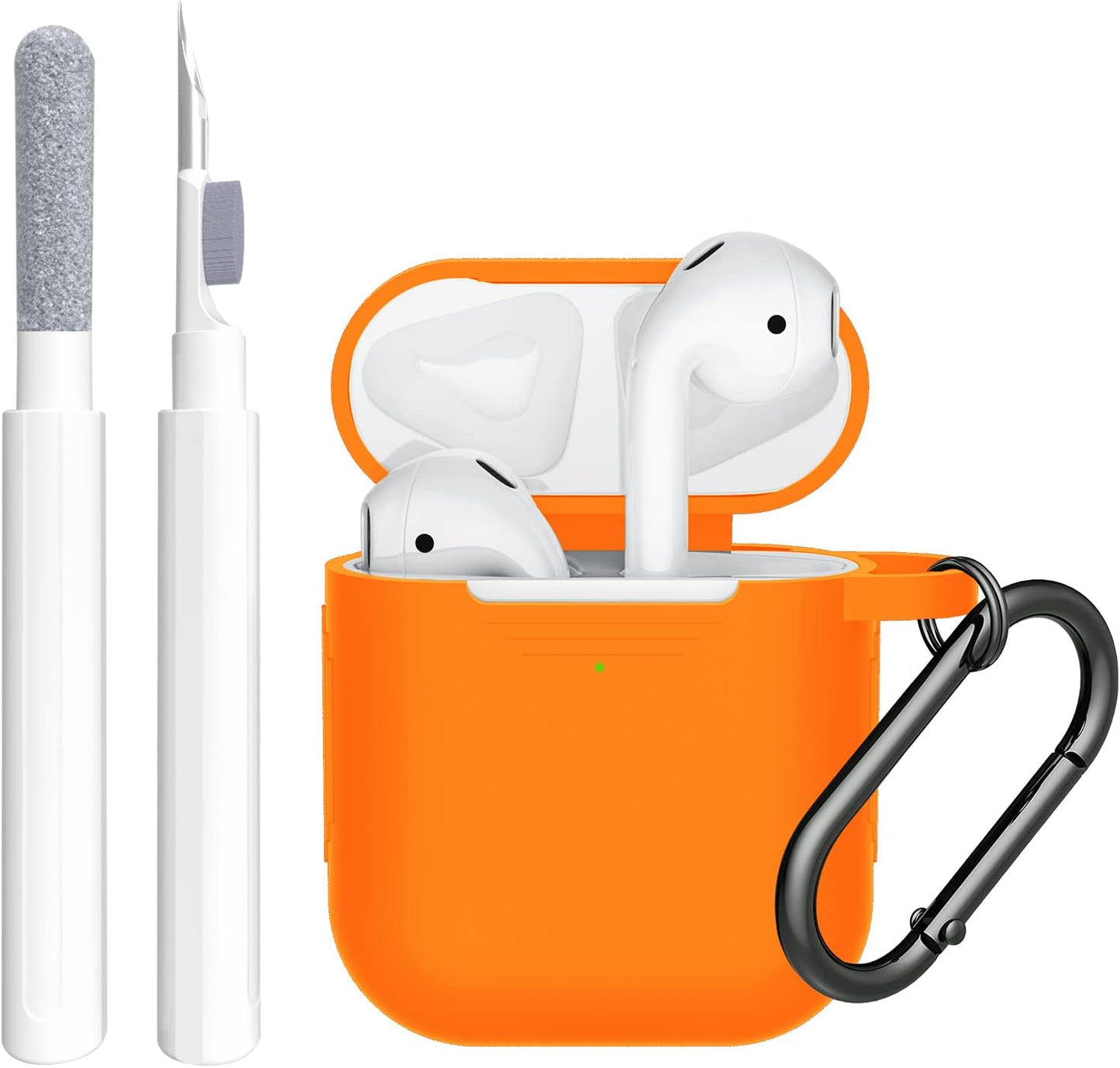 SUPFINE (2 in 1) for Airpod Case Cover, Soft Silicone Protective and Airpod Cleaner Kit Compatible with Airpods 2Nd Generation Charging Case (Light Matcha)  SUPFINE Orange  