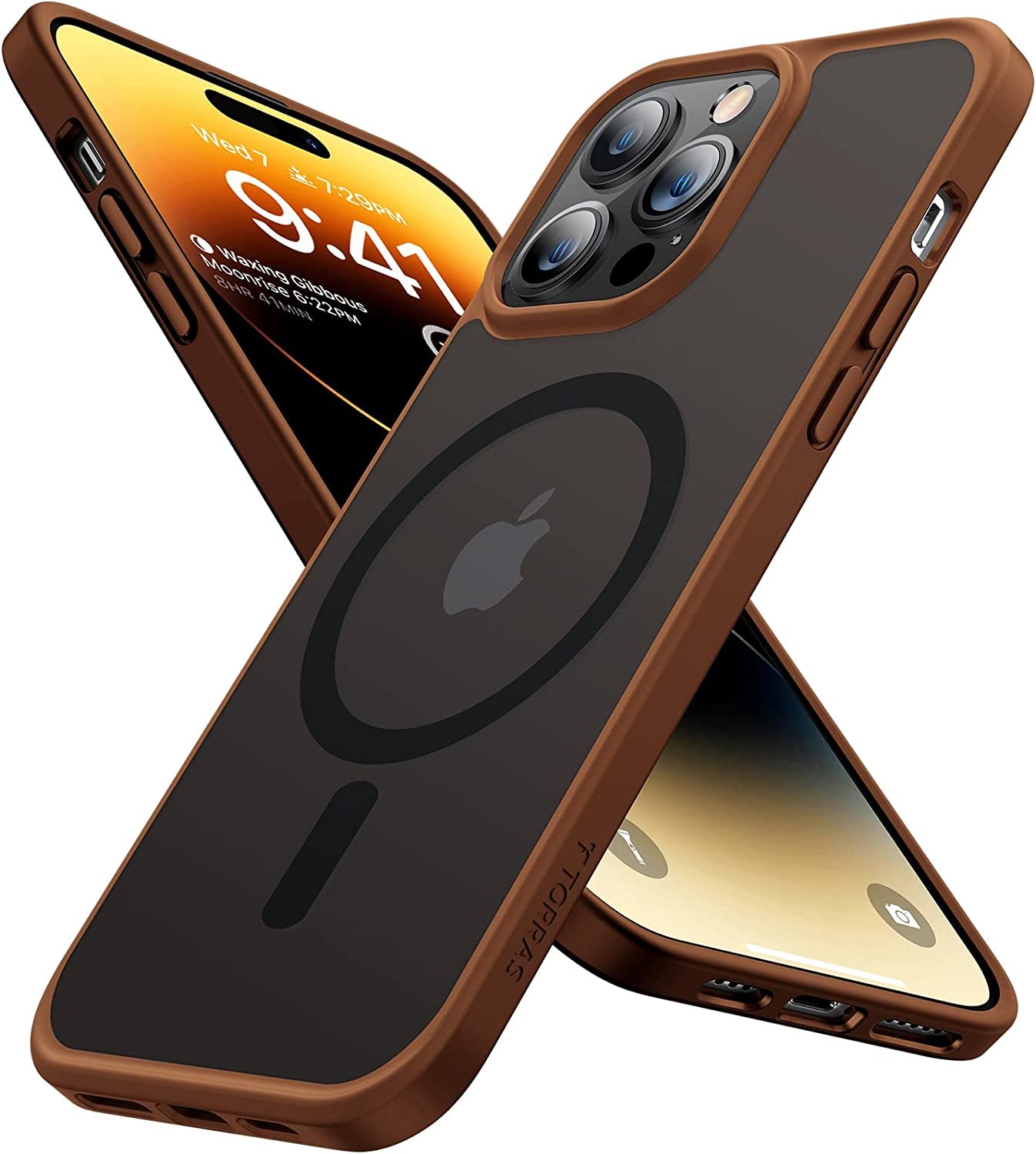 TORRAS Magnetic Designed for Iphone 14 Pro Case, Military Grade Drop Tested, Compatible with Magsafe, Slim Protective Matte Silicone for Iphone 14 Pro Phone Case, 6.1", Translucent Back/Blue Edge  TORRAS F Translucent Back & Brown Edge  